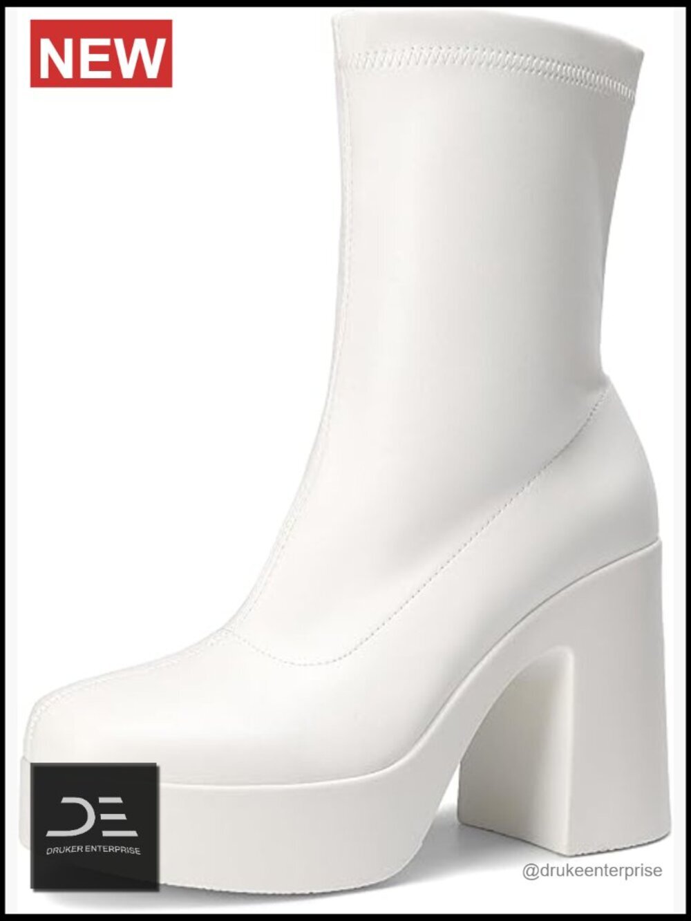 Platform Gogo Ankle Boots Chunky Heel Square Toe PU